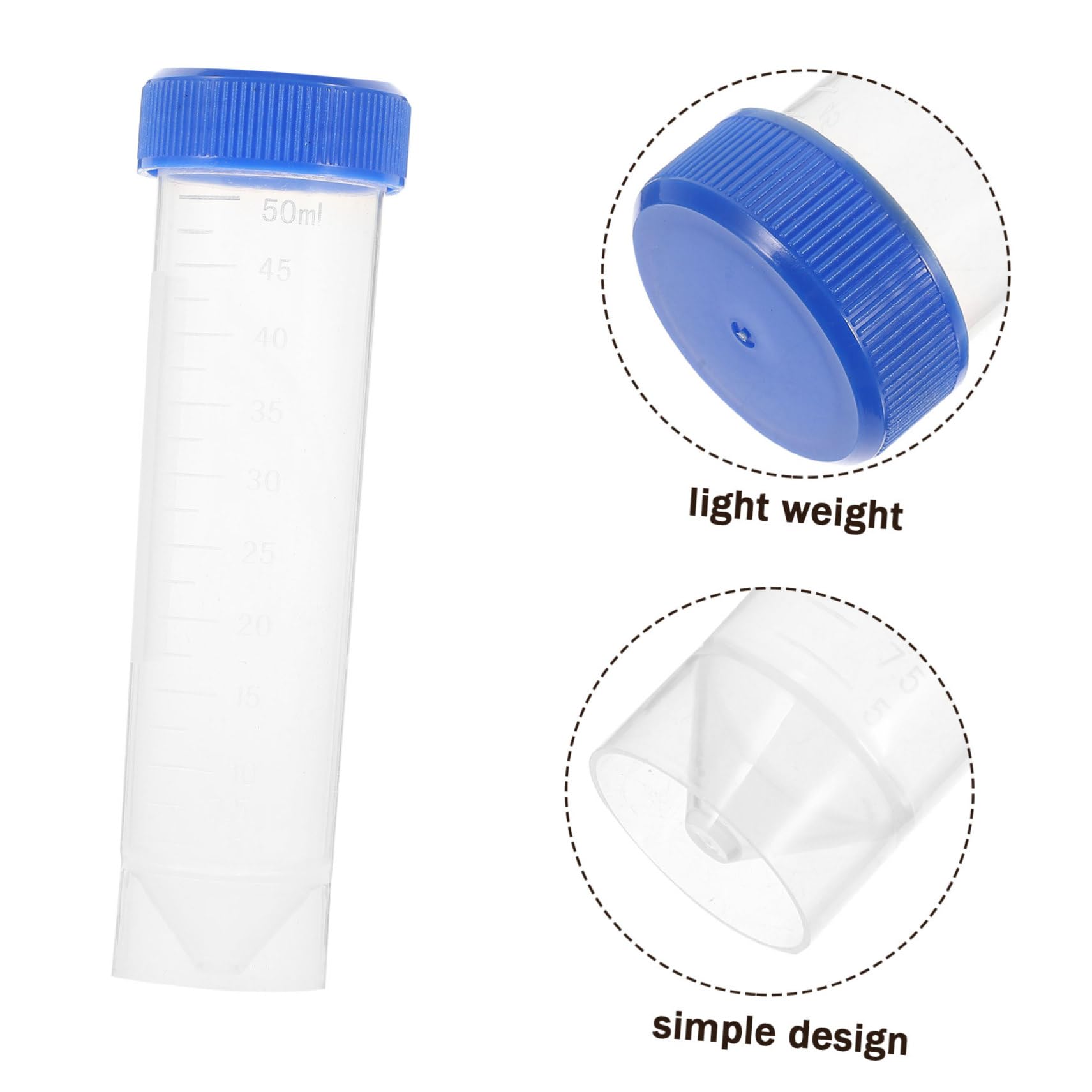 50ml Provette Laboratorio Centrifuga con Tappo a Vite, in Plastica Pp, Fondo Piatto, Portatili di Perdita, Confezione da 50 Pezzi per Campioni Scientifici