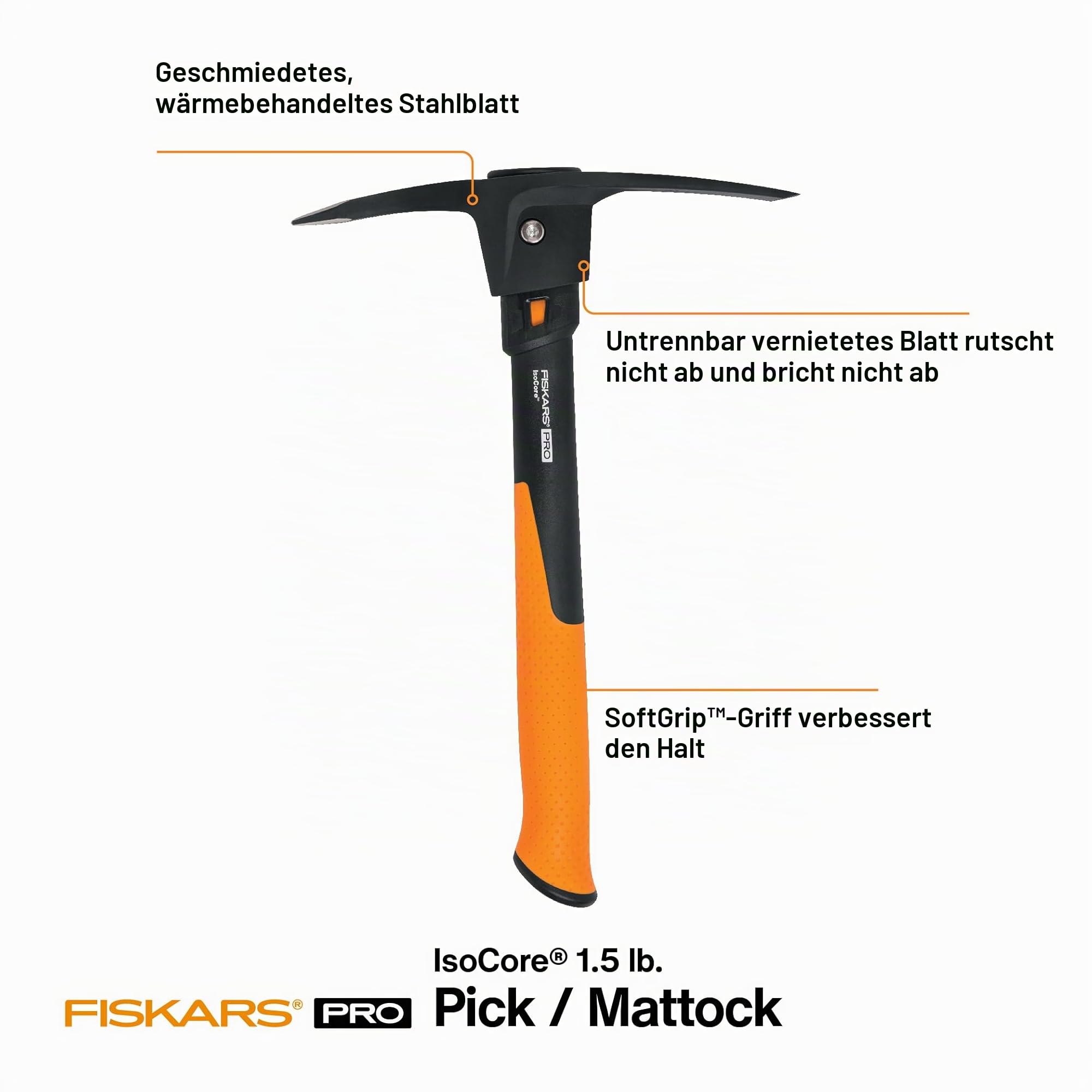 Fiskars 751220-1001 Pro IsoCore Hacke/Spitzhacke, 0,7 kg, Orange/Schwarz