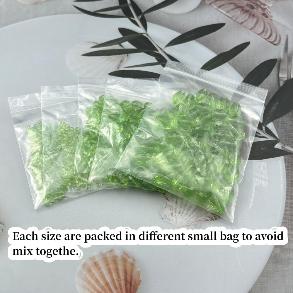 340pcs Teardrop Crystal Glass Beads 3x5mm 4x6mm 6x8mm 8x12mm 10x15mm Vertical Hole Faceted Glass Spacer Beads for Necklace Bracelet Earrings DIY Jewelry Crafts(Light Green) - Image 3