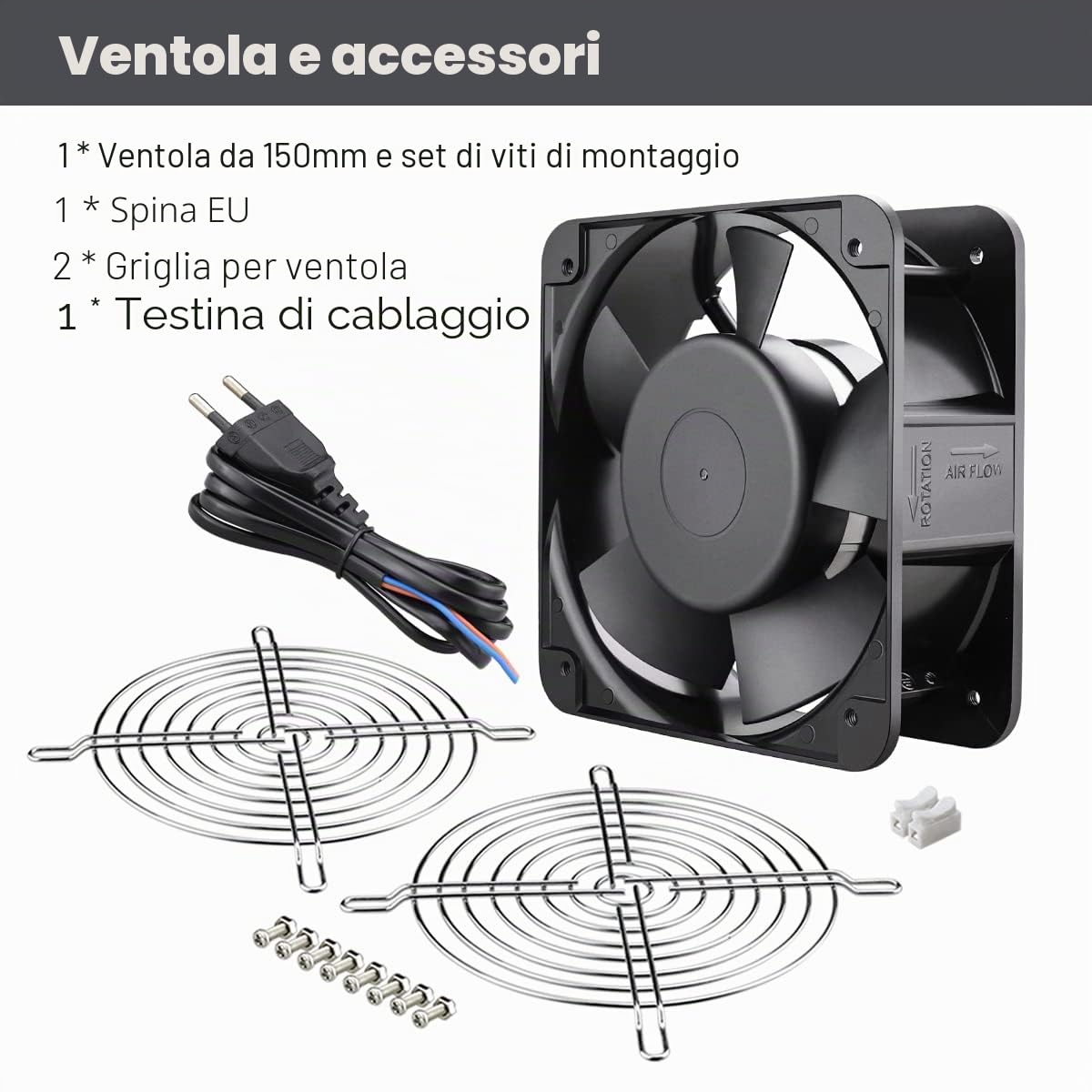 Ventola, 230 V, 150 mm, x 50 220 doppio cuscinetto a sfera 15050, di raffreddamento assiale, CA 240 senza spazzole, 201CFM, per postazione lavoro, garage, ventilazione industriale, scarico