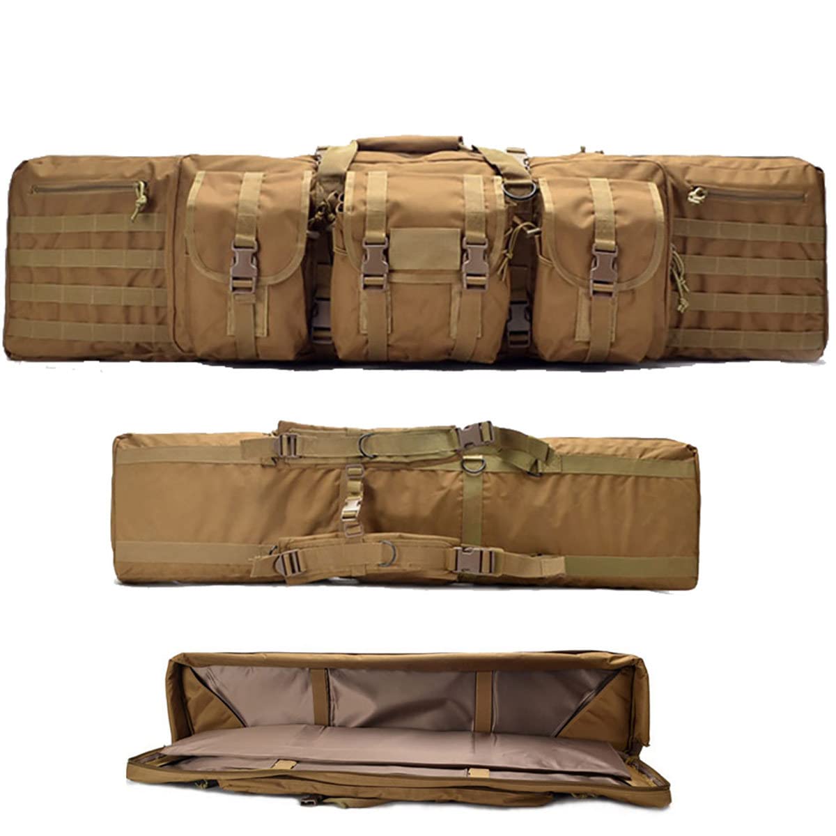 Custodie per Fucili Doppia Lunga Custodia per Fucile,37/42,5/46/55 Pollici Custodia Tattica per Fucile,Custodie Morbide per Fucili,con Tracolla Regolabile Borse per Accessori Multipli,Beige-118cm/46