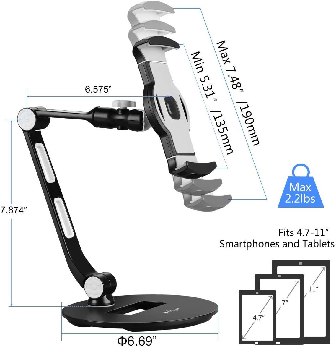 Grеаtеѕt Prоduсt Suptek Aluminum Tablet Desk Stand for iPad, iPhone, Samsung, Asus and More 4.7-11 inch Devices, 360° Flexible Cell Phone Holder Mount, Good for Bed, Kitchen, Office (YF208D)