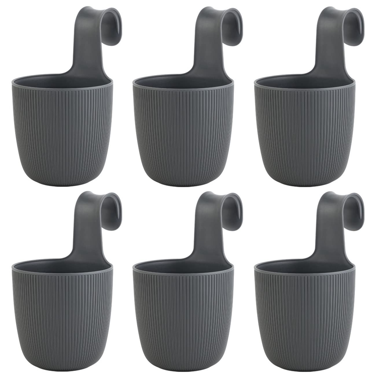 Gariella 6 x Blumentopf zum Hängen, integriertes Drainagesystem, Farbe: Anthrazit, Ø 15 cm, Pflanztopf-Kübel, Hängetopf, widerstandsfähig, rund, wetterfest, Kunststoff