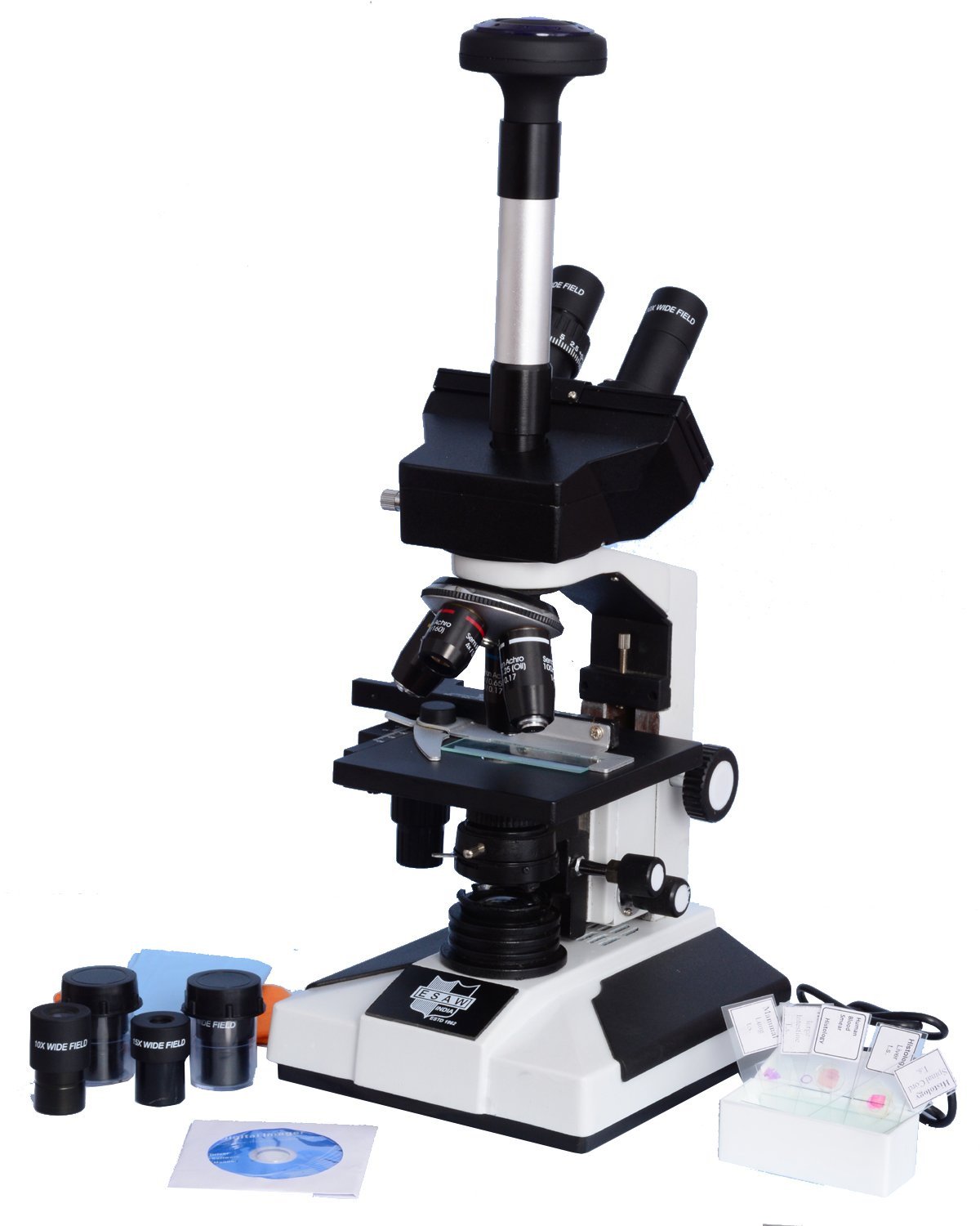 ESAW Pathological Doctor Compound Student TRINOCULAR Microscope, 40X-1500X Mag, LED Illumination with Semi-Plan Achro Objectives and 1.3MP CMOS and Kit-image-21
