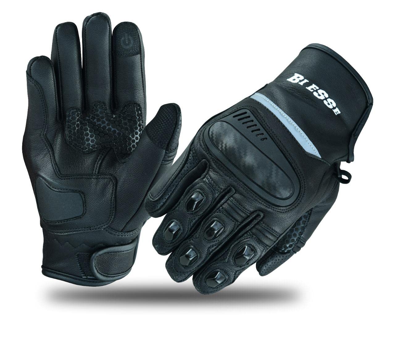 BI ESSE GUANTI MOTO IN PELLE CORTI CON PROTEZIONI TOUCH SCREEN ZX (XS, Nero