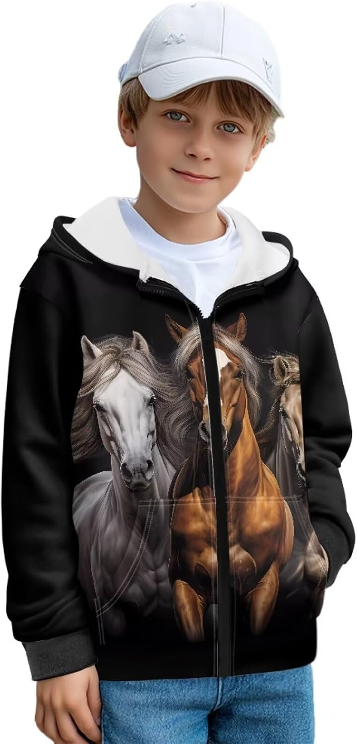 Renewold Boys Girls Fleece Jacket Hoodie Zip Up Hooded Sweatshirt Kids Teens Winter Spring Fall Coats with Pockets