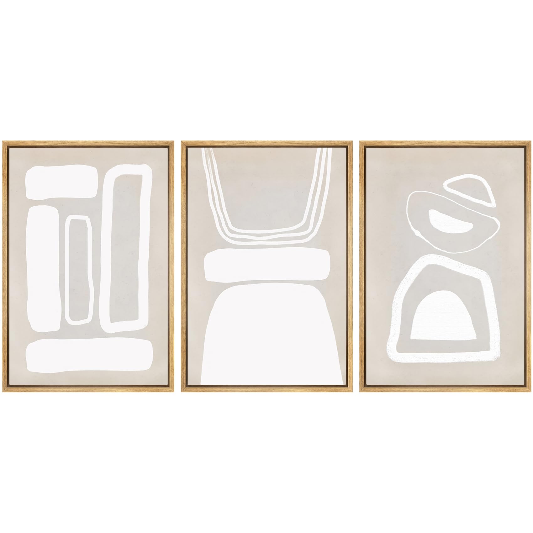 SIGNWIN Framed Canvas Print Wall Art Set Blue White Grunge Geometric Pattern Abstract Shapes Cozy Neutral Decorative Contemporary Minimal for Living Room, Bedroom, Office - 24"x36"x3 Natural — view 123