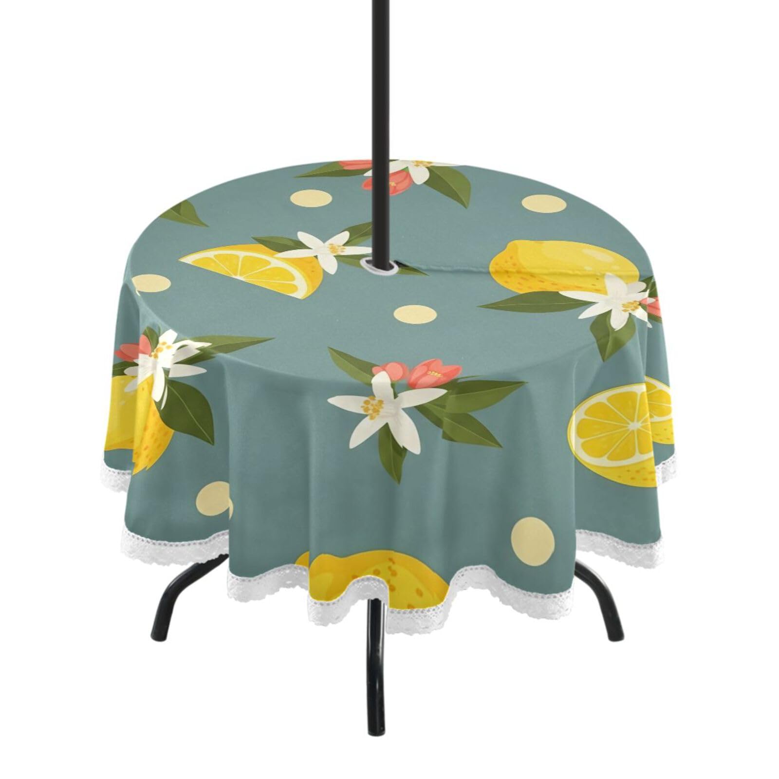 Ttgoth Lemon Outdoor Table Cloth 152 cm Water Stain & Resistan Tablecloth Wipeable Table Cover with Parasol Hole & Zipper for Garden Patio Party Picnic