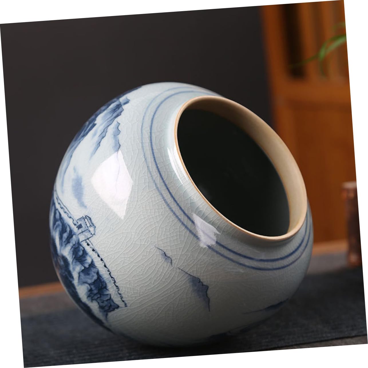Chinesische Vintage Keramik Teedose mit Dicht Schließendem Deckel und Dekorativem Design für Tee und Zucker im Teehaus oder Teegeschäft