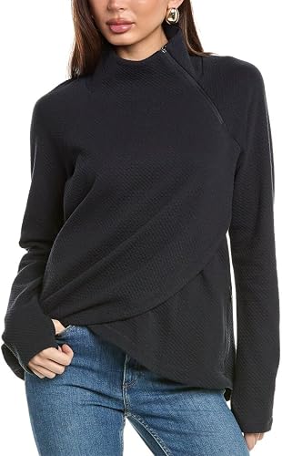 IBKUL Solid Popcorn Stitch Asymmetrical Zip Pullover Black/Solid/XS