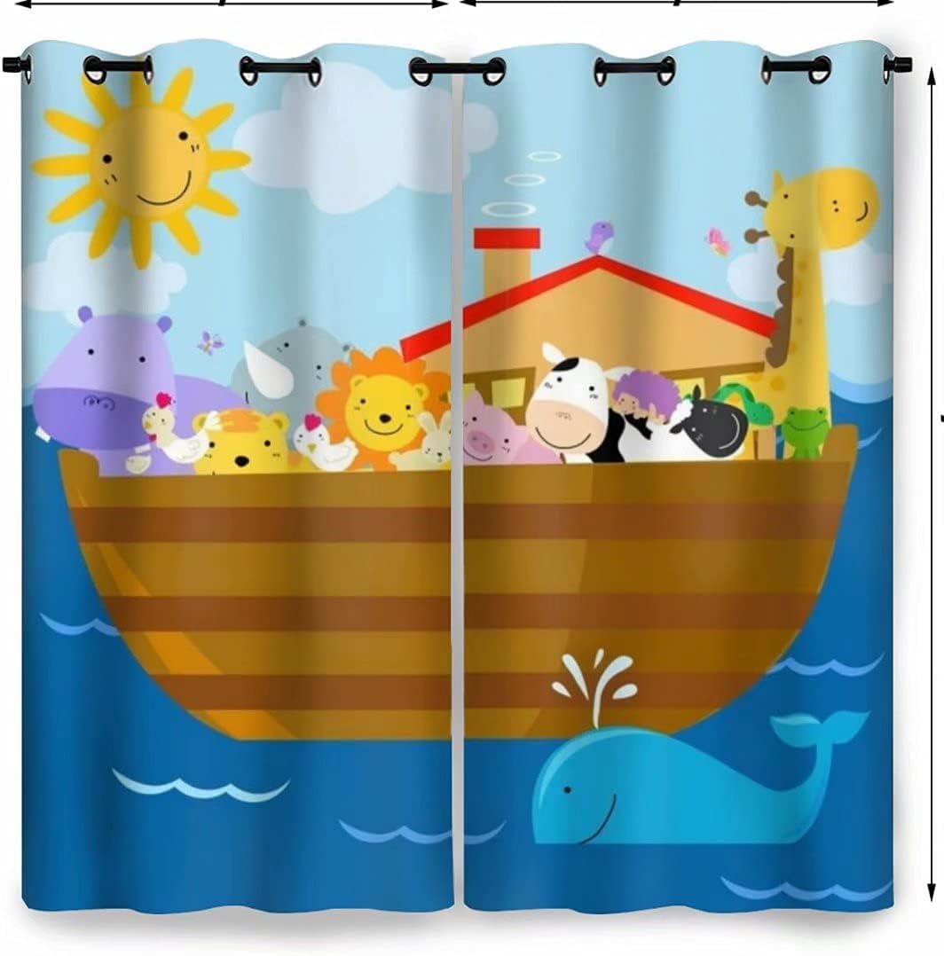 Annery Darkening Blackout Grommet Curtain for Noah's Ark Curtain for Bedroom Thermal Insulated Energy Saving Double Layer Window Drapes W27.5 X H63 Inches,2 Panels