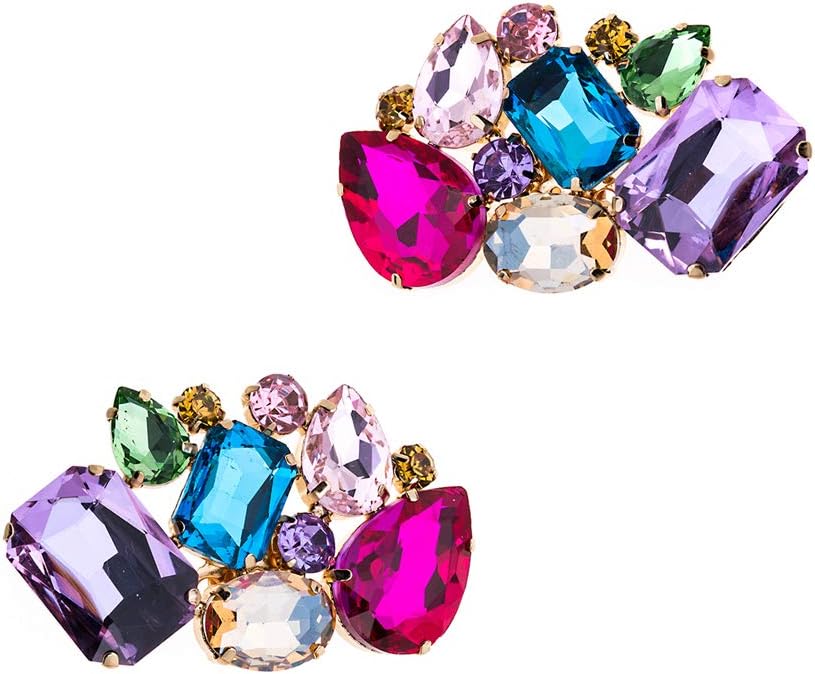 2Pcs Brilliant Multicolored Crystal Shoe Clips Buckles Rhinestone Removable Decorative Shoes Jewelry Accessories Decoration for Women