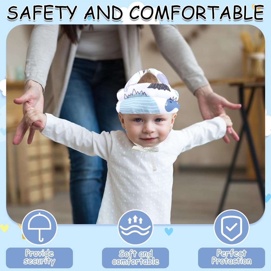 Un protège-tête pour bébé, un casque de protection et antichoc pour bébé, un casque antichute pour bébé, en coton ajustable et respirant.un chapeau de protection pour enfant,