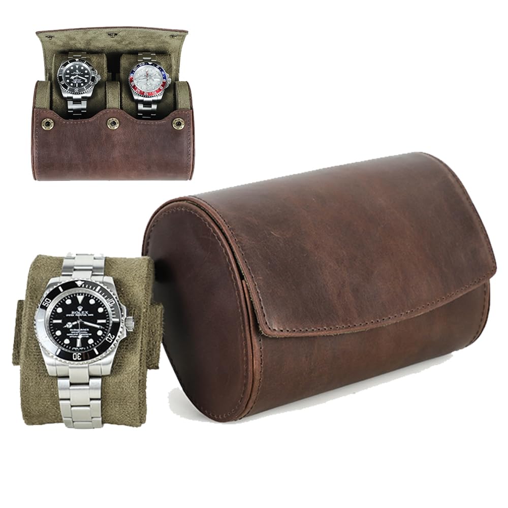 CONTACTS FAMILY Watch Case Genuine Leather for 2 Watches Box Egg-shaped Design Travel Watch Organizer Case(Coffee) (B0D12P41P1) Amazon Price History, Amazon Price Tracker