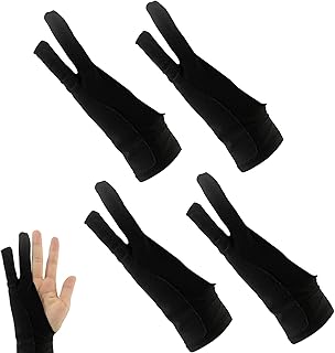 4 Pcs Stretchable Artist Glove Antifouling Breathable Reusable Soft UnisexTwo Finger Digital Drawing Gloves for Drawing Tablets Tablet Screens Graphics Displays for Right Hand or Left Hand(Black)