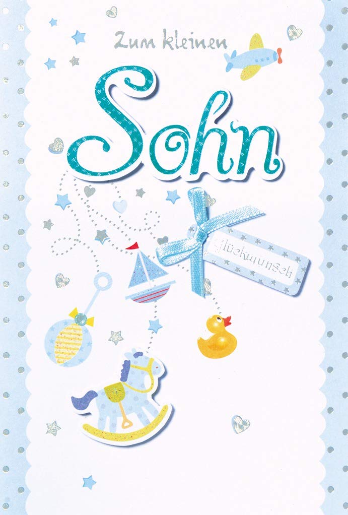 bsb Greeting Card for Birth"Zum Kleine Son" with Appliqué and Bow