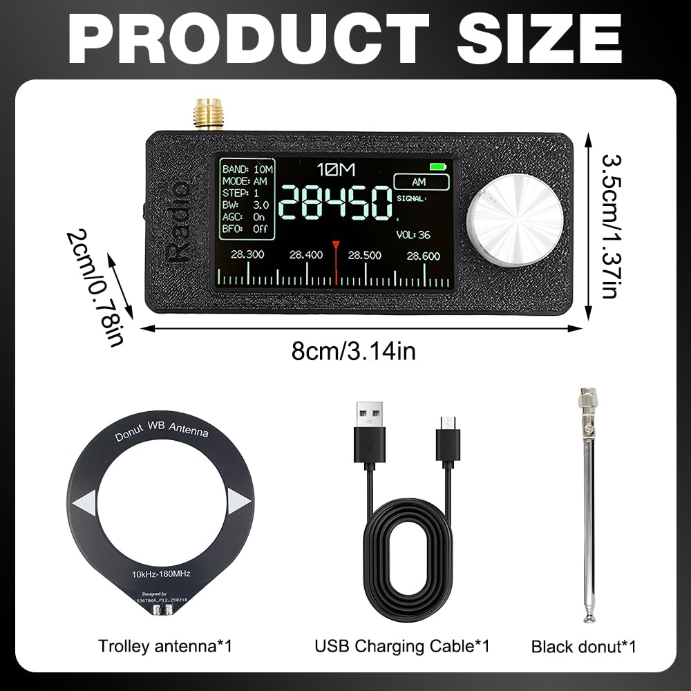 NAVESO SI4732 Mini Radio, Mini SI4732 Pocket Radio para Transmisión Am, FM, LSB y USB, 0,5 A 108 MHz, Control ESP 32-S3, Pantalla LPS de 1,9 Pulgadas y Antena Telescópica Portátil