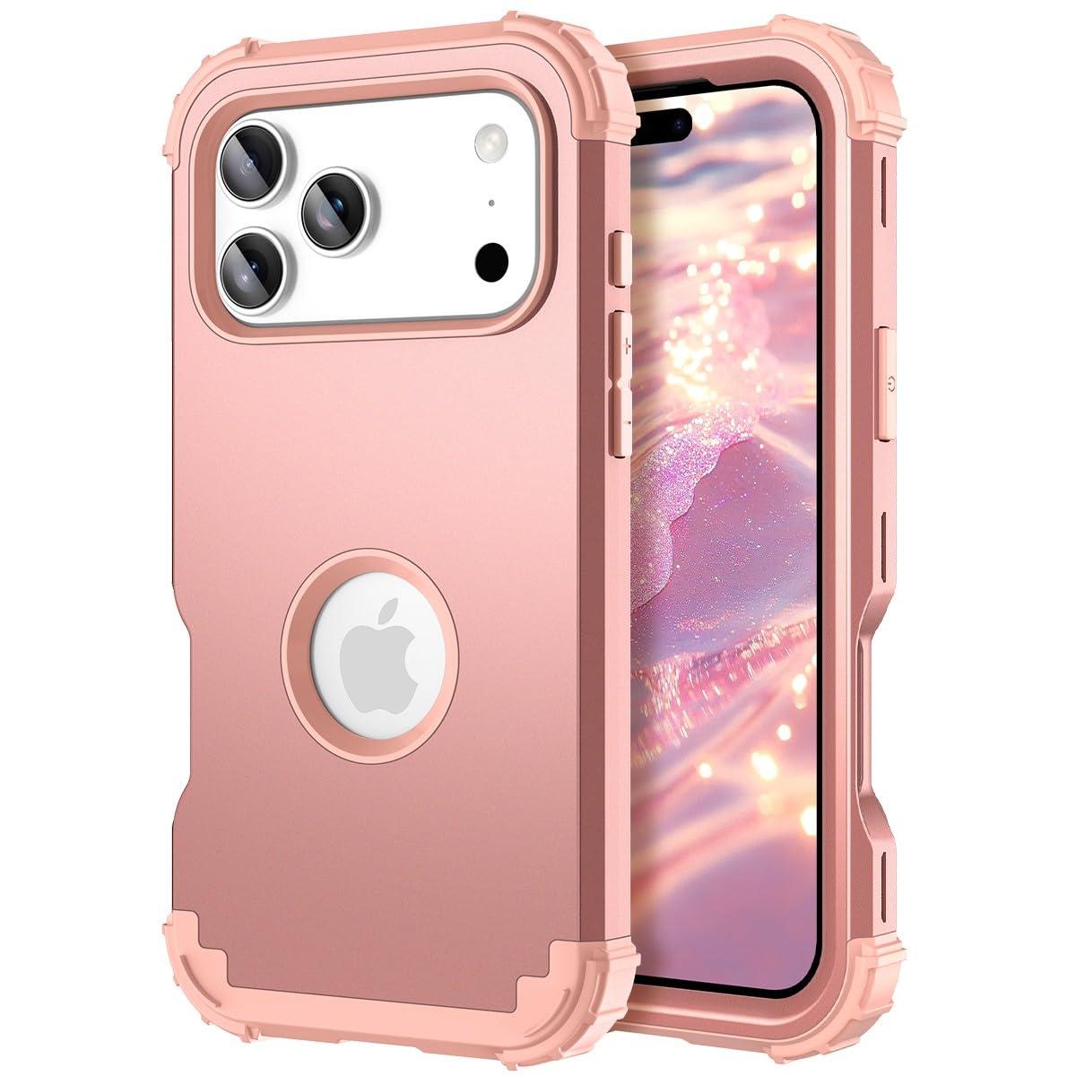 Coque iPhone 17 Pro Max or rose en silicone rigide double couche