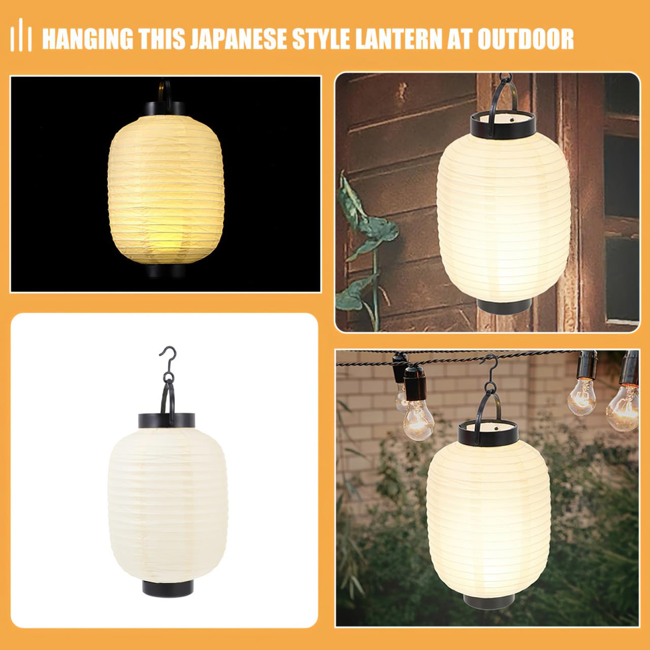UPKOCH Lot de 2 lanternes japonaises pliables en papier avec lumières LED, 29 x 15 cm, décoration traditionnelle pour extérieur, intérieur, fête, restaurant, atmosphère chaleureuse