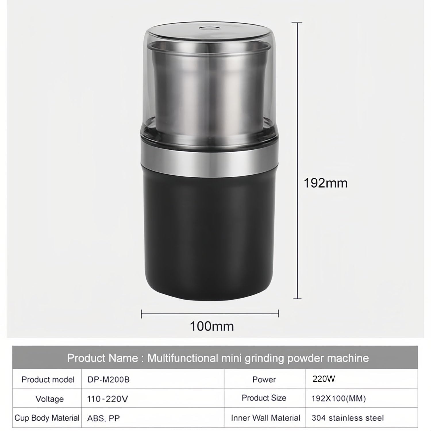 Molinillo De Café Eléctrico, Molinillo Húmedo Y Seco, Con Gran Capacidad De 100 G, Cuchillas De Acero Inoxidable 304, Taza De Acero Desmontable, Para Granos De Café, Pimienta, Granos, Especias, Nueces