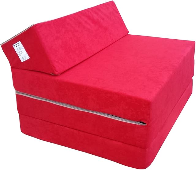 Fold Out Guest Chair Z Bed Futon Sofa for Adult and Kids folding mattress (Red)