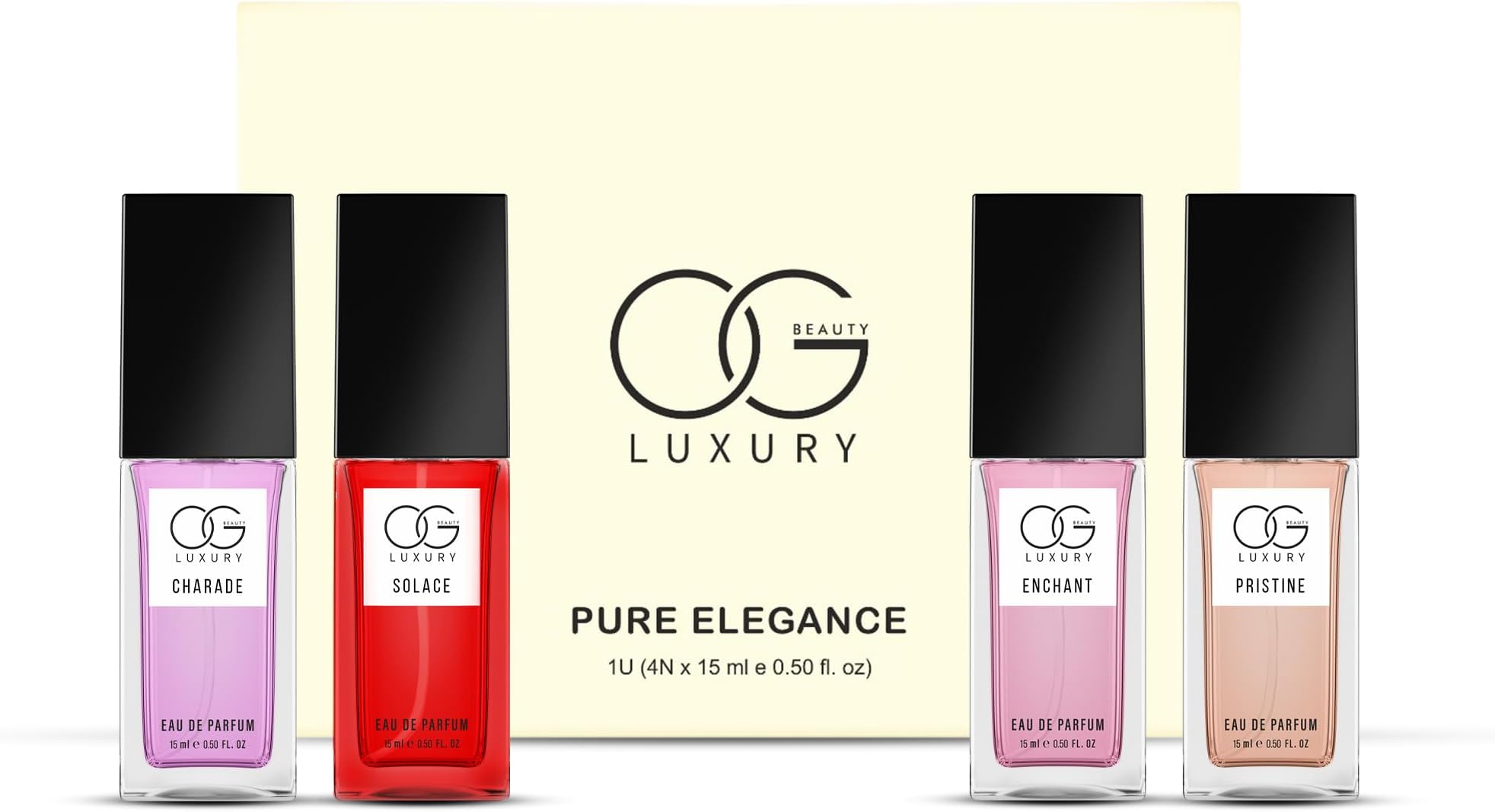 OG BEAUTY LUXURY Pure Elegance Eau De Perfume for Woman | 4x15 ml | Luxury Scent Parfum Gift Set | Long-Lasting Fragrance | Perfect Valentine's Day & Anniversary Gift