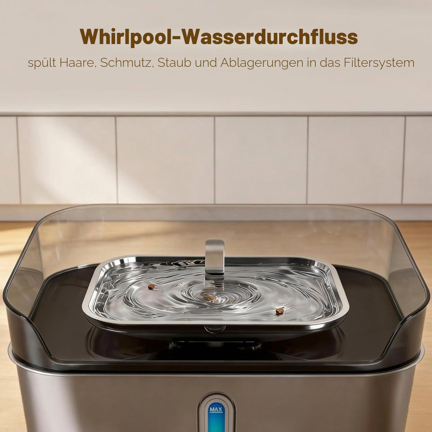 Kein Spill Hund Wasserbrunnen Edelstahl für große Hunde, 8L / 2.1Gal Ultra Ruhige Haustier Wasserbrunnen für Katzen Hunde Indoor, automatische Hund Wasserschale Spender