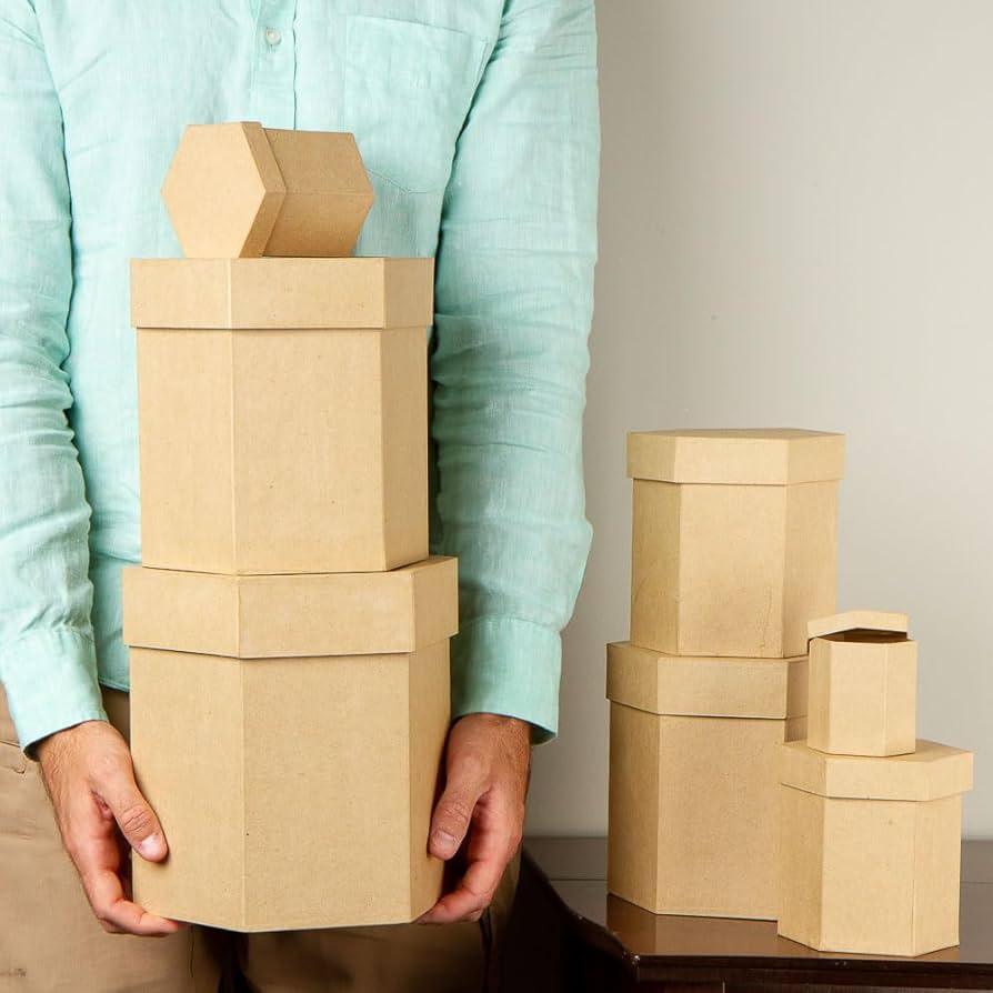 Amazon.com: Set of 7 Paper Mache Hexagon Boxes - Papier Mache