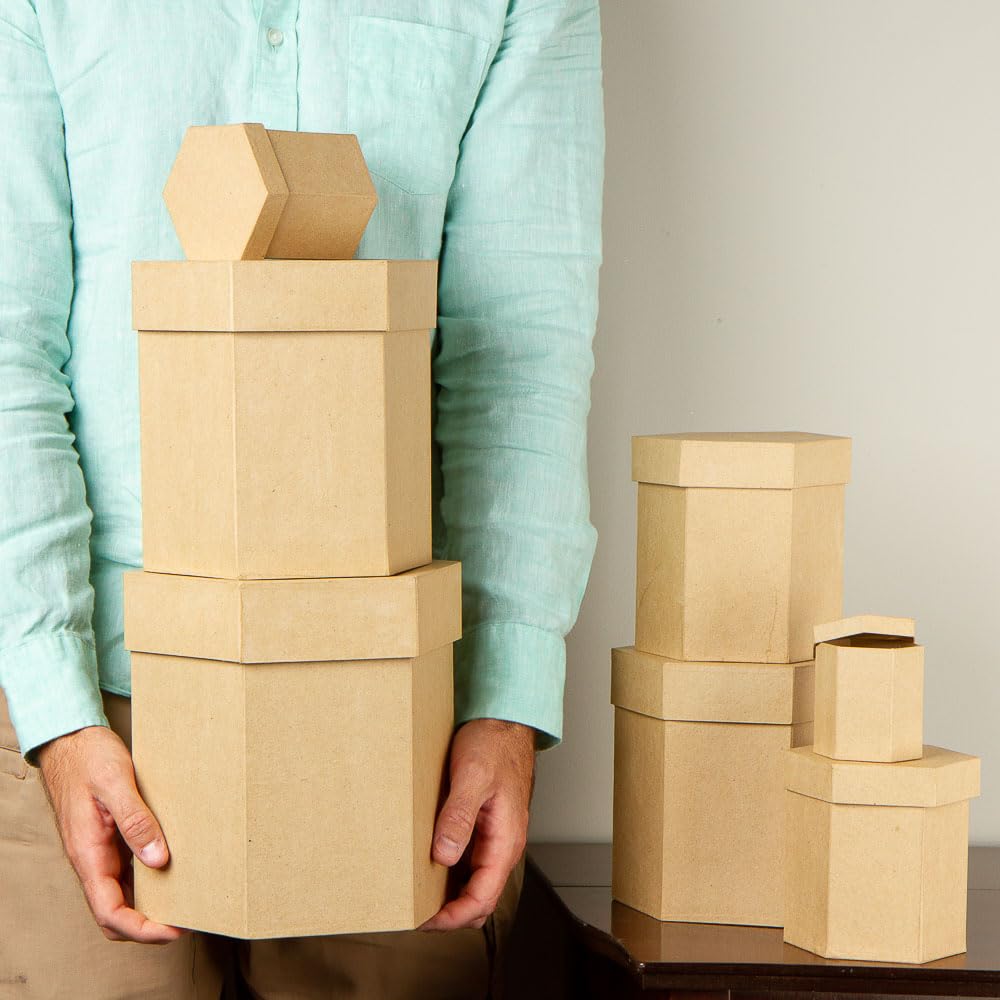 Amazon.com: Set of 7 Paper Mache Hexagon Boxes - Papier