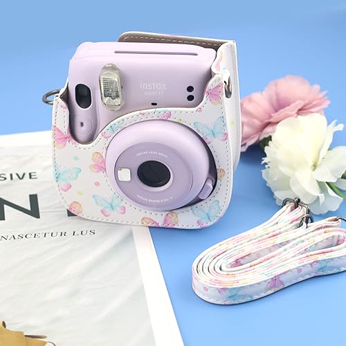 Miniatura 5 de Frankmate Funda protectora compatible con cámara de película instantánea Fujifilm Instax Mini 12 11 9 8 con bolsillo y correa ajustable (mariposa