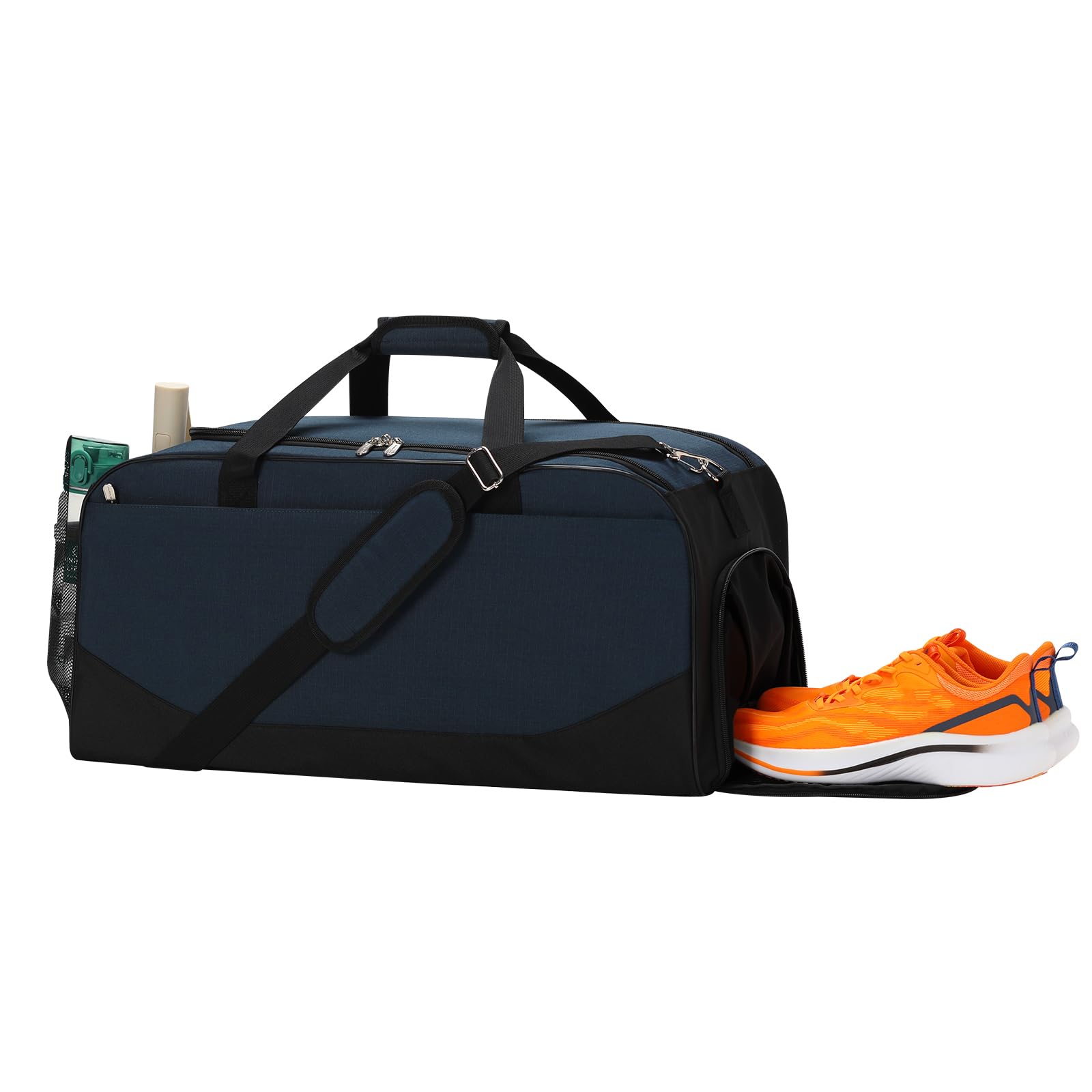 LONALIA 47L Gym Duffle Bag with Shoe Compartment - 24 inch Sport Bag with Trolley Sleeve for Weekend, Travel, Overnight - Navy Blue