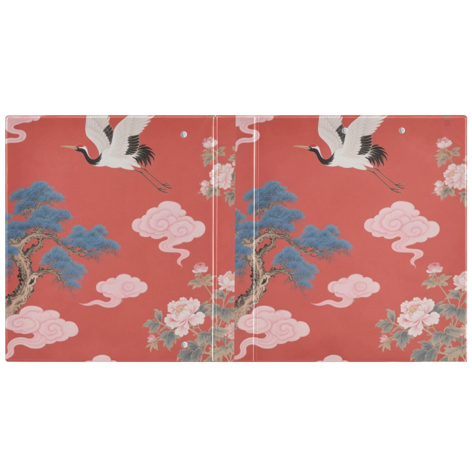 Raccoglitore giapponese Red Cloud Crane da 1 e mezzo di pollice con anelli a D per quaderni con tasche interne, confezione da 2 forniture per ufficio, 200 fogli