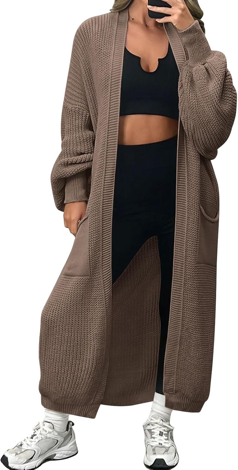 LILLUSORY Women's Oversized Long Cardigan Open Front Duster Sweater Coatigan with Pockets