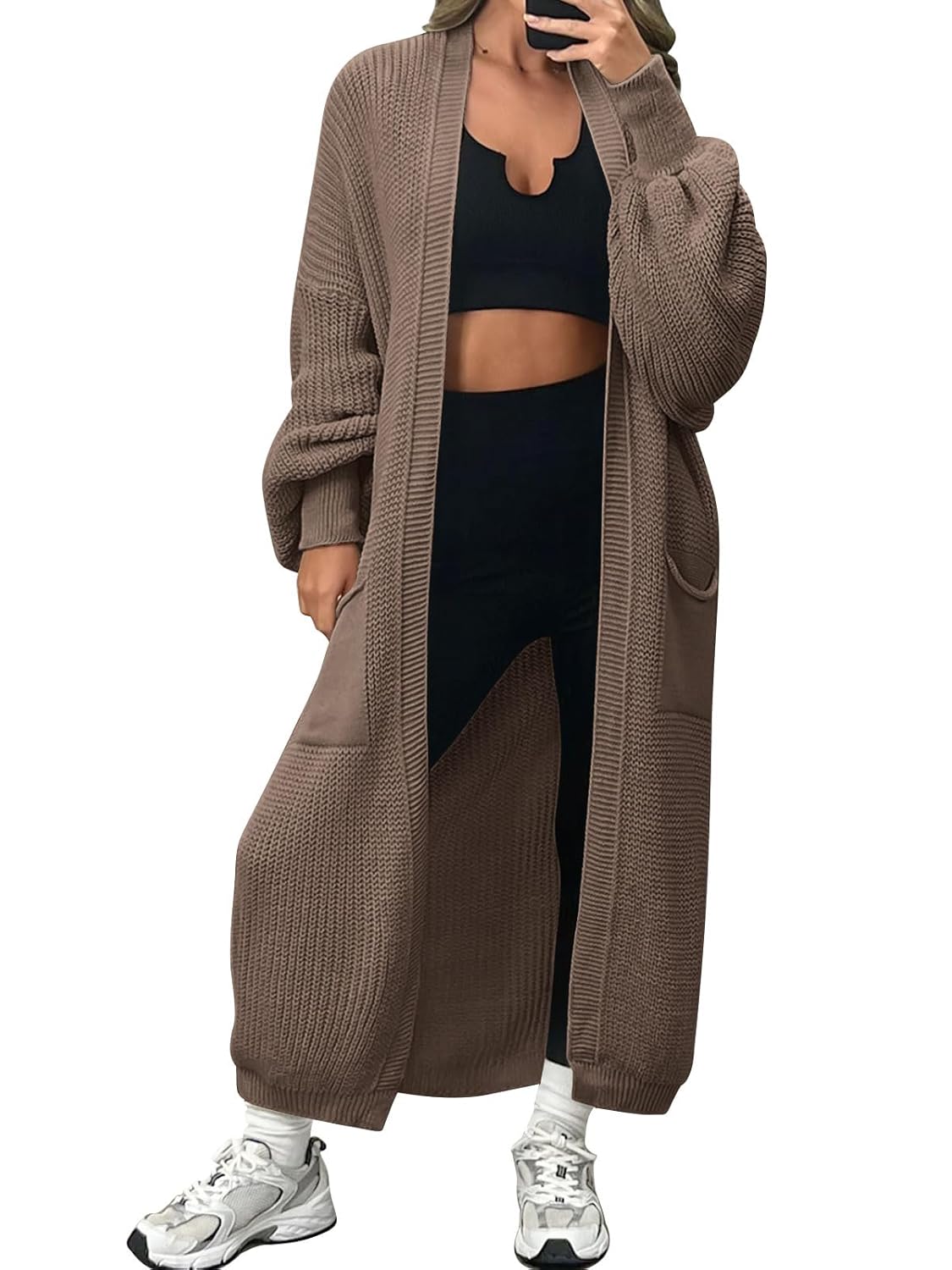 LILLUSORY Womens Oversized Long Cardigan Open Front Duster Sweater Coatigan with Pockets