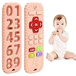 Teething Relief Teethers Toys for Babies 3-6 12 Months Gifts, Food Grade Silicone Sensory Remote Control Baby Teether Bath Toys for 3 9 18 Months Newborn Infant Boy Girl Autism, Pink