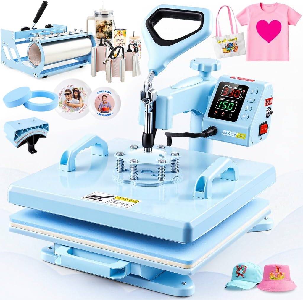 Kit Prensa Térmica 8 en 1 AKEYDIY 15x15 con Accesorios