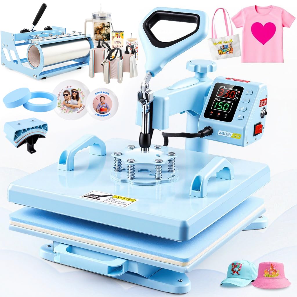 8 in 1 Heat Press kit, 15x15 Heat Press Machines with Attachment 9-30oz Tumblers Press, Hats Press, Flats Press, Multifunction Combo DIY Heats