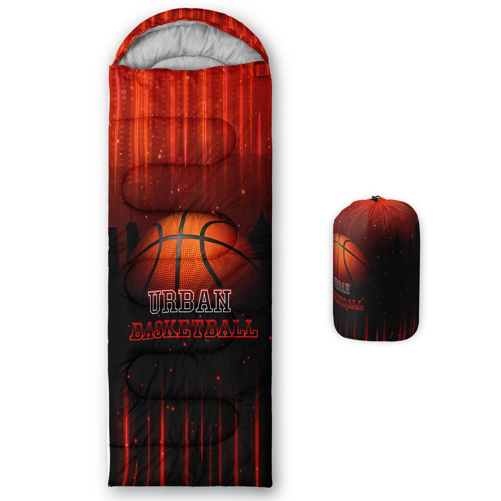 QOOMO Basketball Printed Camping Sleeping Bag, 3 Season Warm & Cool Weather,Lightweight,Waterproof Sleeping Bags for Adults & Kids,Traveling,and Outdoors,Camping Gear Equipment, 31x90inch