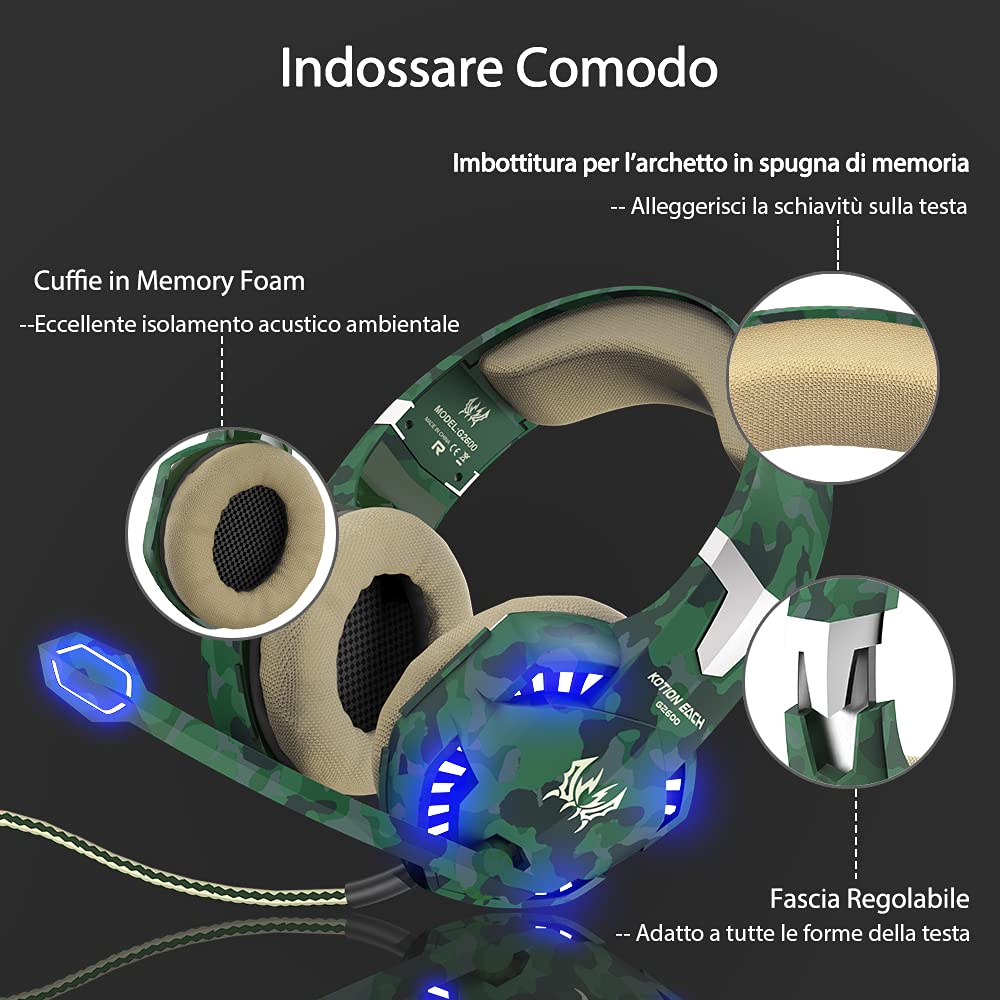 VersionTECH. Cuffie da gaming cablate con microfono, jack da 3,5mm, riduzione del rumore, bassi aumentati e controllo del volume per Xbox One, Nintendo Switch, Computer e Smartphone（Verde）