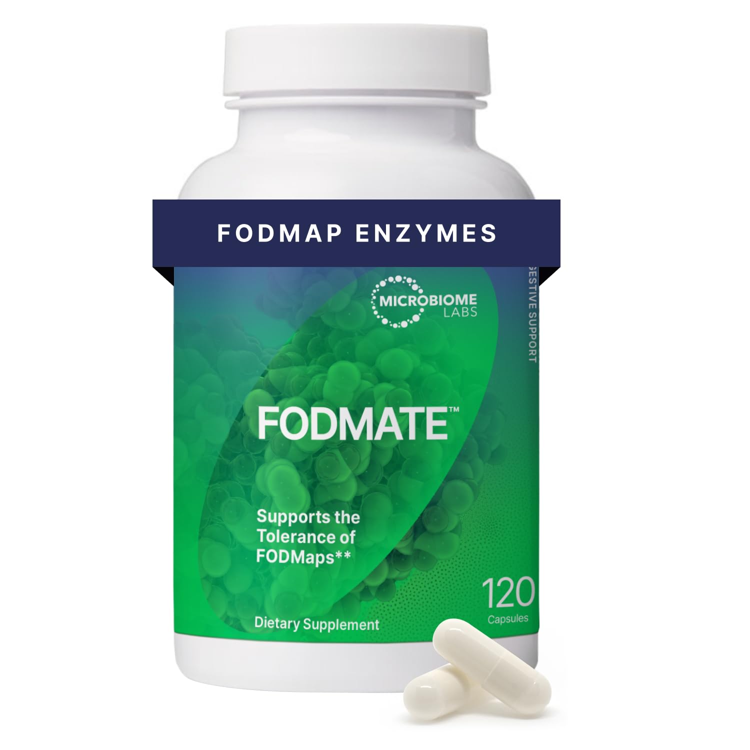 Microbiome Labs FODMATE Digestive Enzymes for Women & Men - Digestive Support for Low FODMAP Protocols & Occasional Bloating, Gas & Stomach Relief (120 Capsules)