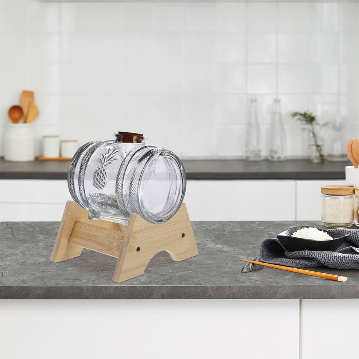 Soporte Mantenimiento Fácil 2 Piezas para Dispensador de Bebidas de Madera para Barril de Vino y Jarra de Whisky para Bares y Áreas de Comedor