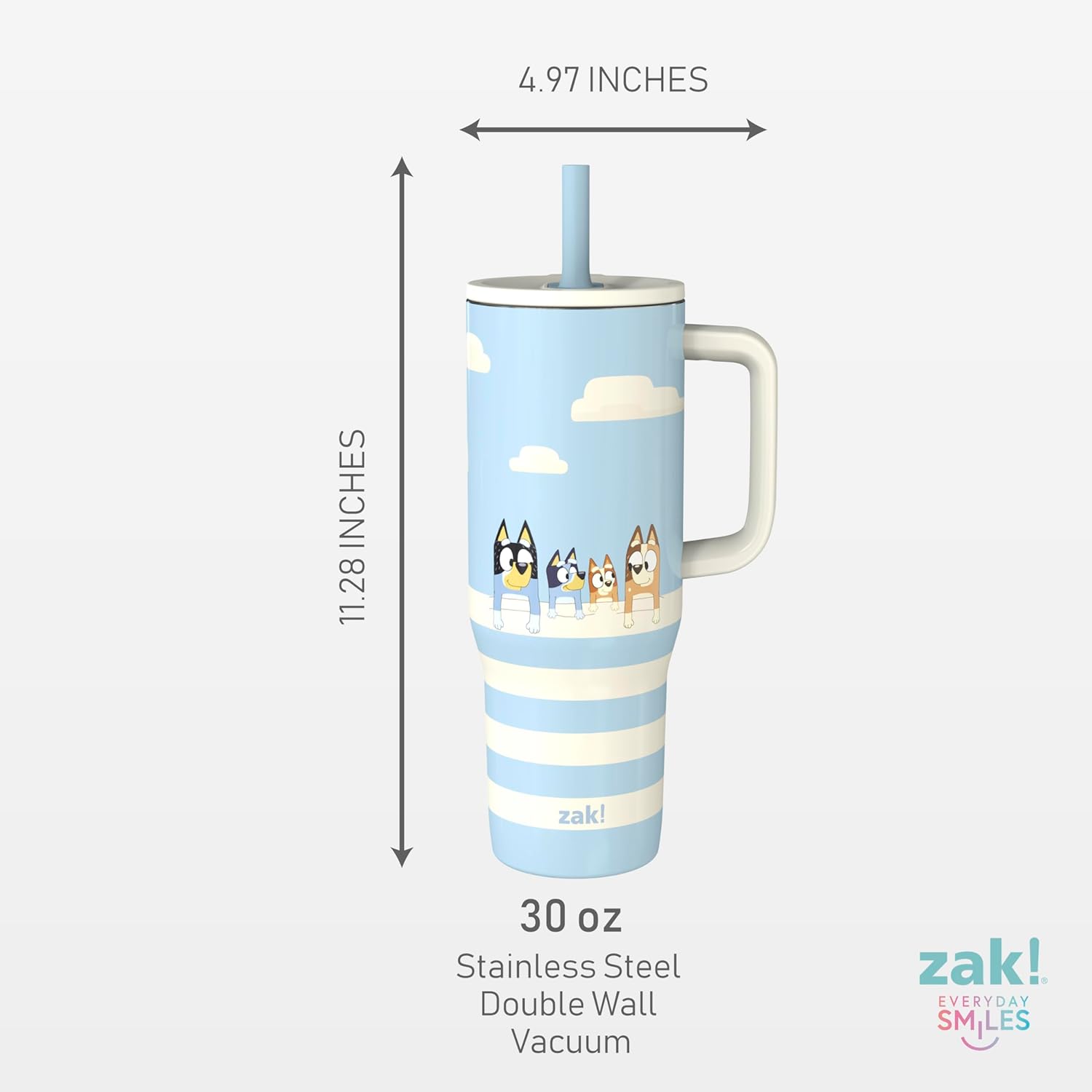 Zak Designs Bluey Sutton Travel Tumbler for On the Go, 30oz Stainless Steel with Vacuum Insulation, Silicone Straw, and Carry Handle for Cold Drinks (Bluey, Bingo, Bandit, Chilli) - Image 7