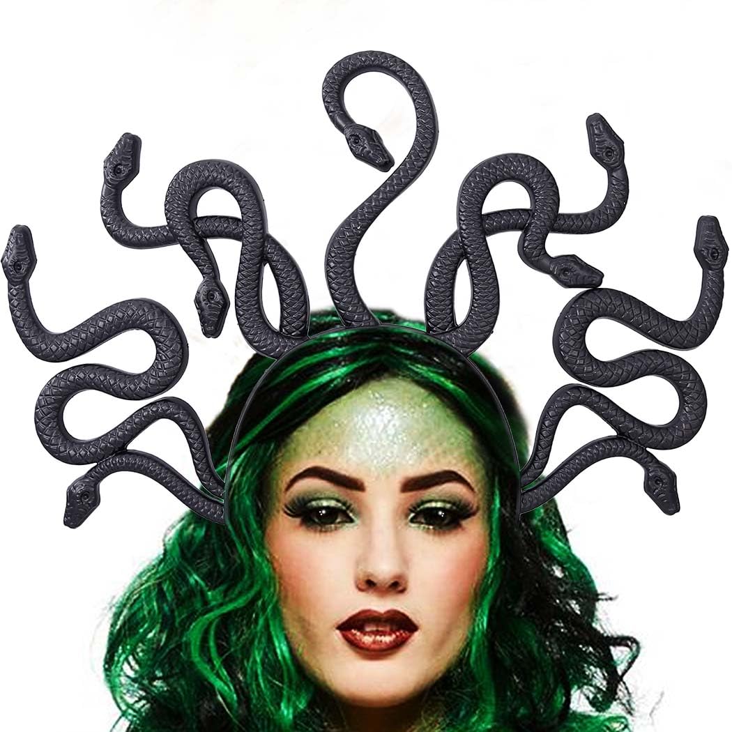 Reaky Snake Headband Medusa Headpiece Gold Snake Headbands Halloween Costume Hair Accessories for Women (Black, One size)