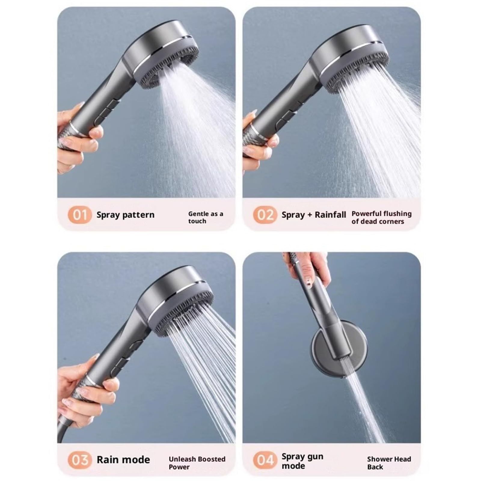 Alcachofa de ducha de alta presión con filtro y 4 modos de ducha de mano para baños modernos, máxima eficiencia de agua