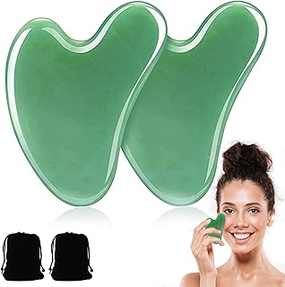 Gua Sha Facial Tool Jade Stone Guasha Board Aventurine Gua Sha Scraping Massage Tool for Face, Eyes, Neck and Body SPA Acupuncture Therapy Trigger Point Treatment