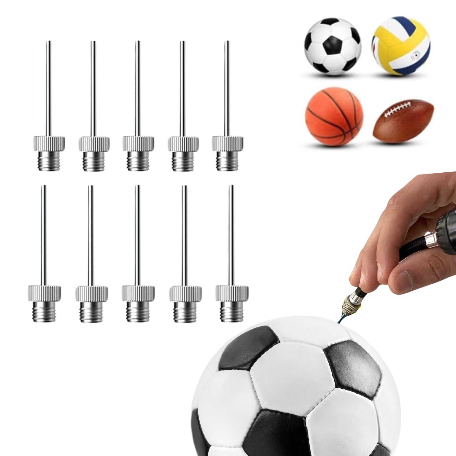 Lionstrike Stainless Steel Ball Pump Needle | Football Pump Needle | Ball Inflator Needle With Side Holes For Inflating Sports Balls, Football, Basketball, Soccer, Rugby, Netball, Volleyball, Handball