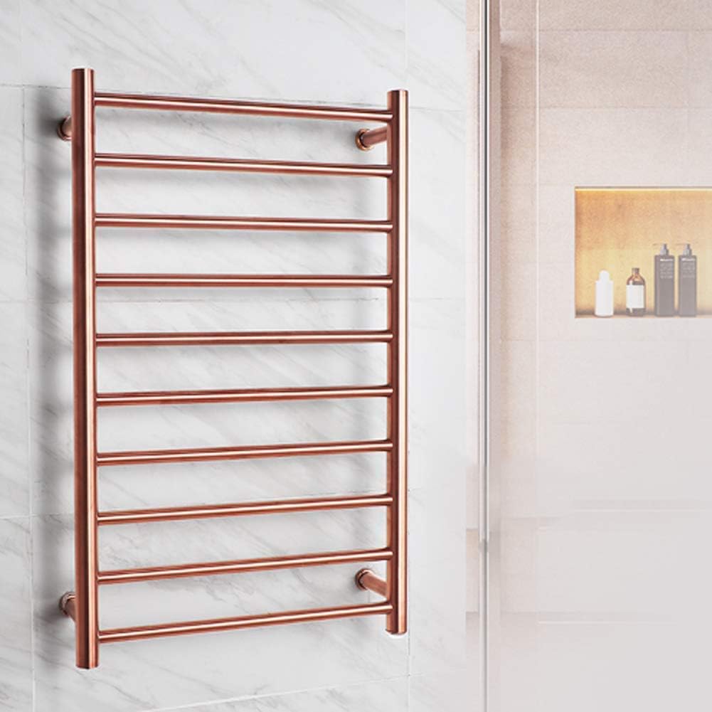 Electric Towel Warmer Rack with 10 Bars Energy Saving Wall Mounted Stainless Steel Towel Radiator for Bathroom Small Mirror Heated Towel Rack in Gold Finish