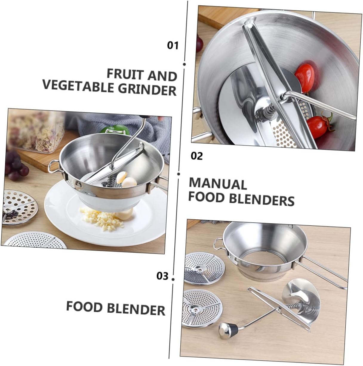 VALICLUD Manual Stainless Steel Food Ricer Jam Making Tool Rustproof Food Mill with Ergonomic Design Easy to Clean for Pureeing Fruits and Vegetables