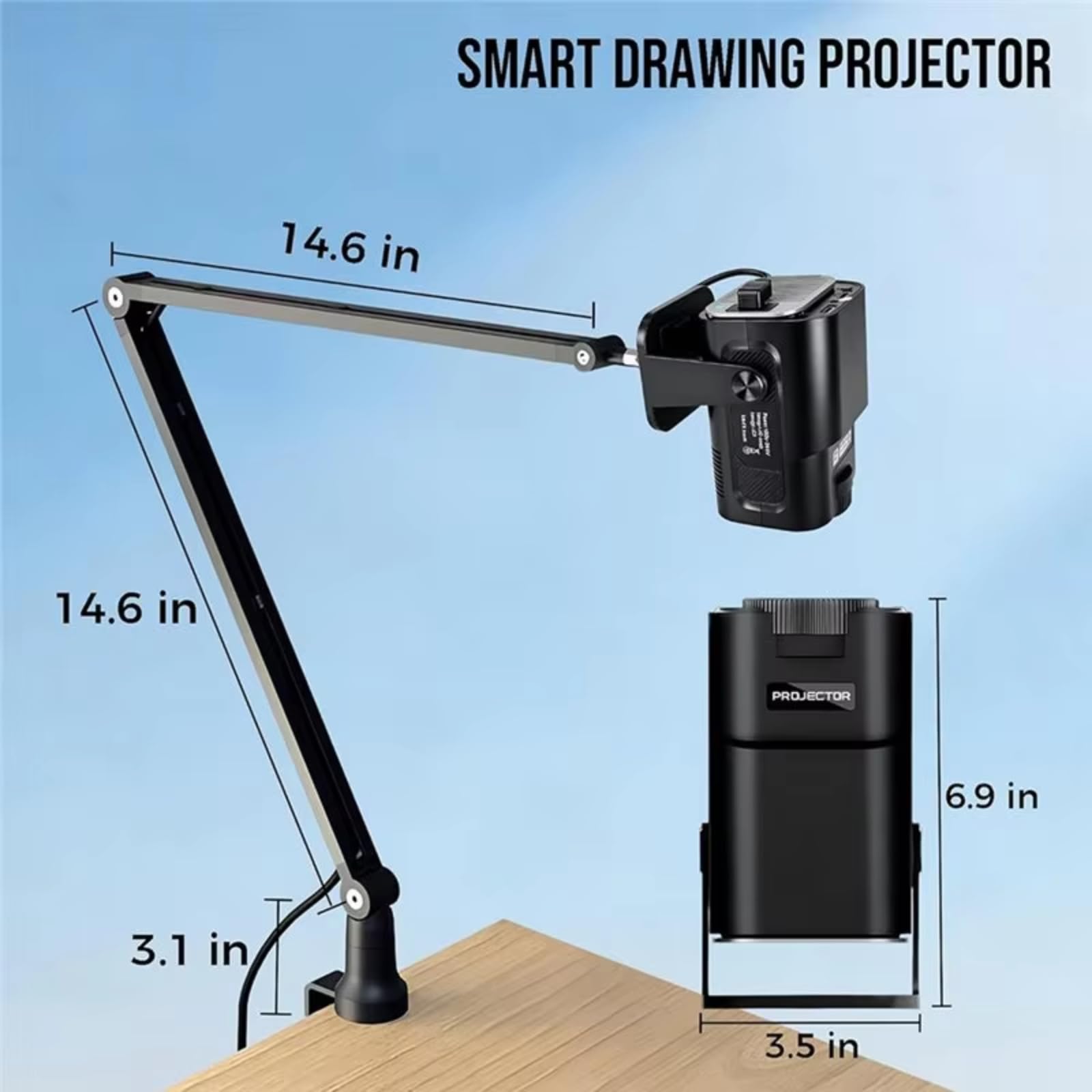 Projektor rysunkowy, projektor artystyczny do śledzenia, rozdzielczość HD 1280x720p, regulowany rozmiar 16–110 cali, łączność bezprzewodowa i USB, lekkie narzędzie do szkicowania