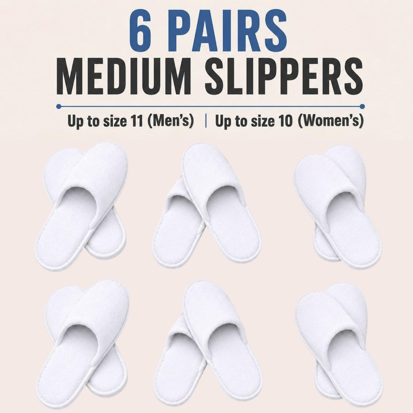 Spa Slippers Disposable Closed-Toe Non-Slip Coral Fleece, 6 Pairs